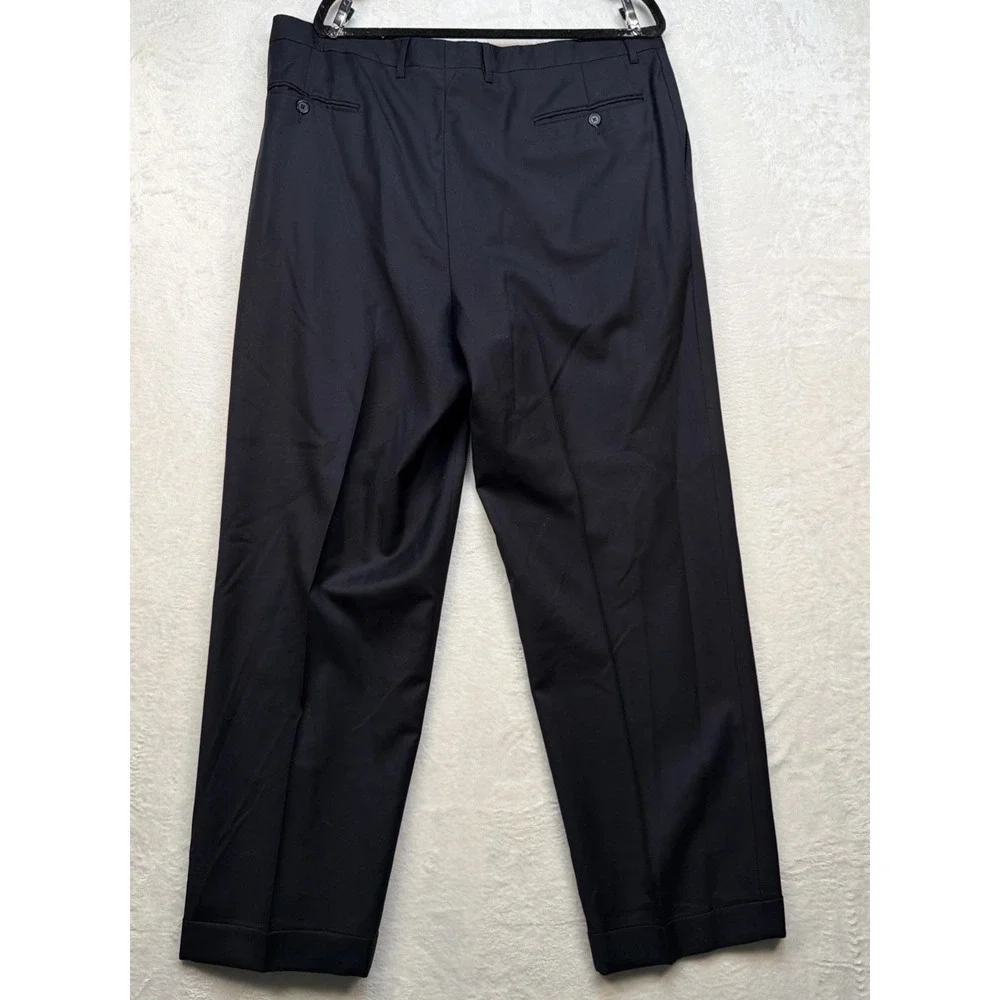 Santorelli Dress Pants Mens 40‎ Navy Wool Luxury Serge Italy Pleated Front